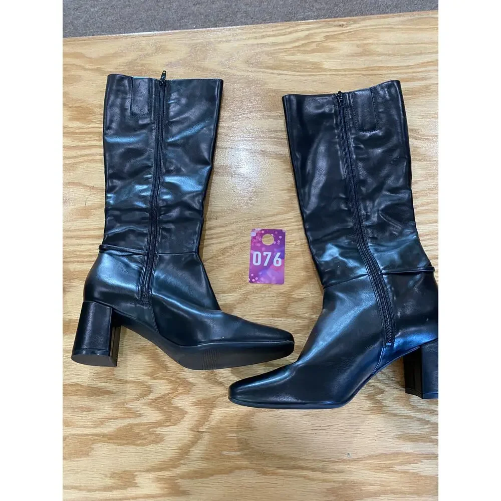Naturalizer Waylon Women's 9.5 M Black Faux Leather Side Zip Mid-Calf Boots